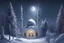 Placeholder: Mosque with sparklers in a snowy forest landscape bathed in moonlight and falling snow with a barely noticeable outline of jesus christ in the background