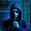 Placeholder: Cyber wizard using glasses with blue matrix backgroud