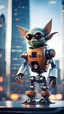 Placeholder: Hairy Gremlin pimp ninja robot on hipster star ship parked on top of sky scraper,bokeh like f/0.8, tilt-shift lens 8k, high detail, smooth render, down-light, unreal engine, prize winning