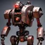 Placeholder: trash mech suit, human-sized, made of scrap metal, small, cockpit, light rust, round, red glowing eyes