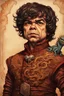 Placeholder: A portrait of an odd but strangely beautiful yet odd little humanoid creature named Herve Villechaize in the role of "Tyrion Lannister" from "Game of Thrones" with a dragon in the background Modifiers: very cute Norman Rockwell style of Bobby Chiu style of Chris Ryniak