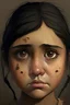 Placeholder: A Cute lady with a ruined face, a dark brown hair, big cheeks, Wheat skin, black eyes, circle nose and small smile