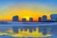 Placeholder: Sunset, winter, Futuristic buildings in the ice, impressionism painting