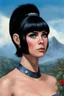 Placeholder: Planet of the Apes - black hair, Deep Blue Eyes - head and shoulders portrait - Lenna, part chimpanzee, part human, short, bowl-cut, straight black hair, the bangs cut straight across the forehead, she resembles a zira from the planet of the apes, and she resembles Leonard Nimoy - Mountains, blue skies, clouds, red roses, blue roses, yellow roses, honeysuckle roses, carnations, lilacs, professional quality, 32k, UHD, glossy, 1080p, Extremely high resolution Digital photograph, reality