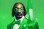 Placeholder: Snoop Dogg in a green tux, green flag with white star