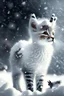 Placeholder: Create a white black Fluffy reindeer Mixed with a kitten in the Snow playing in the background is snowing