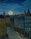 Placeholder: A grayish blue city in twilight painted by Vincent van Gogh