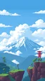 Placeholder: A parallax pixel art background for a vertical 2D platformer game with clouds and mount fuji in the background, light colors, clouds on a different layer