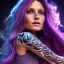 Placeholder: "perfect long-haired woman, full face tattoo of fractal art and galaxies extending past face and morphing into reality, 8k resolution, high-quality, fine-detail, intricate, digital art, volumetric lighting, octane render