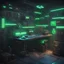 Placeholder: cyberpunk gun crafting station, green lights