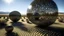 Placeholder: In a desert landscape, giant floating spheres made of thousands of flying insects spin slowly in the air, casting intricate shadows.