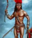 Placeholder: Guaicaipuro, native american, 30 years old, Muscular warrior, red feathers headdress, shirtless