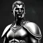 Placeholder: Muscular man sculpture, background = BLACK with a bit of mist, roman warrior, armor, helmet