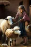 Placeholder: Marai girl playing with her grandfather and sheep around her