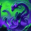 Placeholder: army of neon purple and green snake robot in space grave yard fantasy