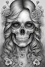 Placeholder: Skull | Mariola Budek - Premium Coloring Page | Printable Adult Colouring Pages Book Instant Download Grayscale WITH GIRL