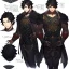 Placeholder: Character sheet, male, black hair, tattoos, poor adventurer