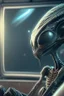 Placeholder: Alien watching a movie ,highly detailed, artstation, sharp focus,4k