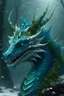 Placeholder: Portrait of Dragon King, wearing a green-blue dragon crown, decorated with crystals in mystery snowy forest, realistic details, looking strait