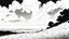 Placeholder: manga, makoto shinkai, monochrome, black background, sketch, simple, maximum quality, centered in frame, far view, in the middle of a grassy hill, white sky with cumulonimbus
