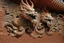 Placeholder: A brown wall fortress with dragon heads designed in Chinese paper art painted by Peter Carl Faberge