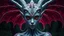 Placeholder: 1. holographic simulation, beautiful xenobiotic alien demon with wings behind her on a night black forest background, floral beauty, super detailed face, bloody eyes, on night green forest and rain background, professional photo, 4k, high resolution, high detail, close-up, octane, body art, patterns, lavender color, white background, silver wire, artistic elven fantasy, filigree, dark botany, ultra detail, dark botany, photorealistic image