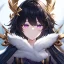 Placeholder: Clear focus,High resolution,8k, Beatiful Lighting, black short fluffy hair, long fluffy bangs, purple eyes, wearing a goddess outfit, extreme close up