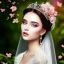 Placeholder: A beautiful veiled princess , beautiful portrait, flowery landscape