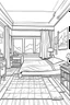 Placeholder: Outline art, simpl House interior design, bedroom, cartoon style, thick lines, low details, --ar 9:11