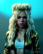 Placeholder: portrait, Shakira, blonde artist, angry, Realistic image, MMA robe, hoodie, mma gloves, loose long hair, fight pose, eyes, make-up, gold line make-up, moisture, sweat, fog, goddess, Neon colors, leds. Black background, photo studio, concept art, smooth, unreal engine 5, god lights, ray tracing, RTX, lumen lighting, ultra detail, volumetric lighting, 3d, finely drawn, high definition, 4k.