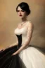 Placeholder: Portrait lady, full body shot, full-color long shot emo bride in black dress