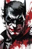 Placeholder: poster in two gradually, a one side half face Batman dark tones and other side half face Joker darkred tones, painting by Yoji Shinkawa,