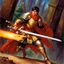 Placeholder: fantasy 90's tcg art of a heroic swordsman