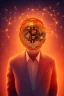 Placeholder: satoshi nakamoto in the bitcoin brain, Fire theme art, Dark moody night atmosphere, , 8K, close-up face, anatomically perfect face