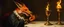 Placeholder: portrait painted by Rembrandt, stupid looking fire breathing dragon fox at banquet, big chalice