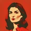 Placeholder: Illustration of a 30 year old Turkish woman with brown hair, front view, red background