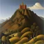 Placeholder: A brown fortress on a mountain painted by Henri Rousseau