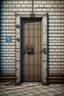 Placeholder: Prison door with walls beside, on the wall a pincode to open the door. Door closed