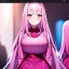 Placeholder: Clear focus, 8k, high quality, detailed, beautiful lighting, vibrant colors, pink long hair, vibrant red eyes, girl, pink outfit, nervous