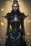 Placeholder: Cersei Lannister as evil queen in black leather coat, busty, cleavage, voluptuous, lena headay, angry, stern look. character design by cory loftis, fenghua zhong, ryohei hase, ismail inceoglu and ruan jia. unreal engine 5, artistic lighting, highly detailed, photorealistic, fantasy