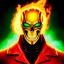 Placeholder: ultra detailed fullbody portrait of Ghost Rider, wearing skintight red costume, extremely detailed digital painting, intrincate, extremely detailed smiling face,crystal clear Big Green eyes, in the style of Adam Hughes , mystical colors , perfectly centered image, perfect composition, rim light, beautiful lighting,8k, stunning scene, raytracing