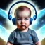 Placeholder: a happy human baby math genius called sander with hair,halo, wings, drinking, sitting in chair, photo realistic spray painting, unified theory background