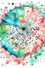 Placeholder: Ink illustration of Japanese umbrella with splashes of pastel watercolours, aerial view