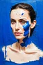 Placeholder: Blue paint spread onactress AngelinaJolie's face, in the style of egon Schiele paintings