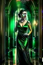 Placeholder: hyper realistic, ultra detailed photograph of a woman, happy, white gold jewelry, very nice dark green velvet dress ,standing fashion pose ,pretty high heels,full body shot,shiny, sunlight godrays, depth of field, HOF, hall of fame, detailed gorgeous face, apocalyptic environment, natural body posture, professional photographer, captured with professional DSLR camera, trending on Artstation, 64k, ultra detailed, ultra accurate detailed, bokeh lighting, surrealism, Thomas Kinkade background, urba
