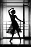 Placeholder: behind a glass door is a dark silhouette of a dancing woman, high quality, highly detailed, stunning, high realistic picture, impressive, sharp focus, perfect body, perfect shot, professional photo, noir