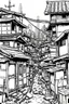 Placeholder: Tokyo shanty town, line arts, manga style