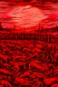 Placeholder: A lot of Prisoners line up in hell , red clouds in the sky with huge amount of dead people laying on the ground