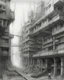 Placeholder: sci-fi pencil-drawing of a strange biomechanical derelict city. concept art in the style of Alan lee gustave doré alfred kubin Beksiński.