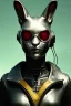 Placeholder: Medium Close Up Portrait, Front image. cyberpunk, rabbit mask, Soviet woman, white short hair. latex, titanium suit. Yellow, black, red, color. Star Wars style. Color background, photo studio. Avatar image, highly detailed, concept art, smooth, unreal engine 5, god rays, ray tracing, RTX, lumen lighting, ultra detail, volumetric lighting, 3d, finely drawn, high definition, high resolution.